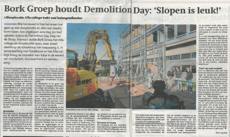 Artikel over Demolition Day in de Hoogeveensche Courant